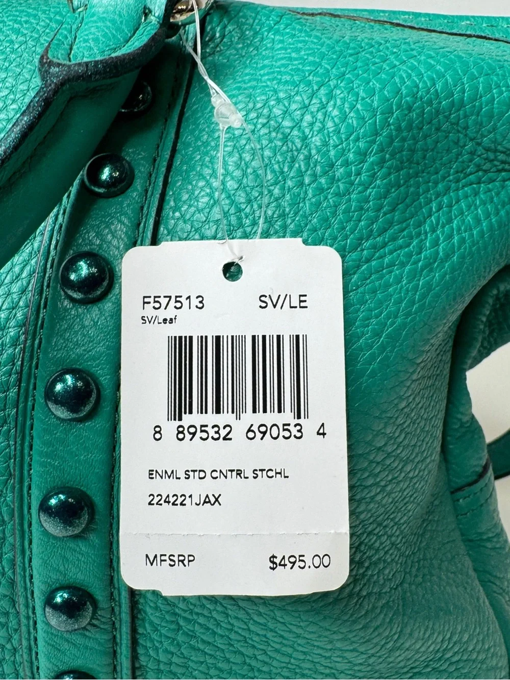 Coach Central Satchel Bag with Enamel Studded Rivets F57513 Grass Green $495 NWT